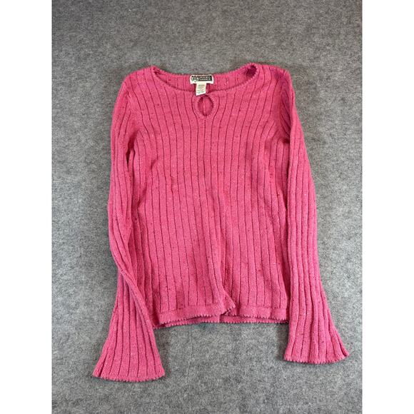 Vintage Route 66 Sweater Womens M Pink Ribbed Keyhole Flared Sleeve Y2K Retro - Picture 1 of 4